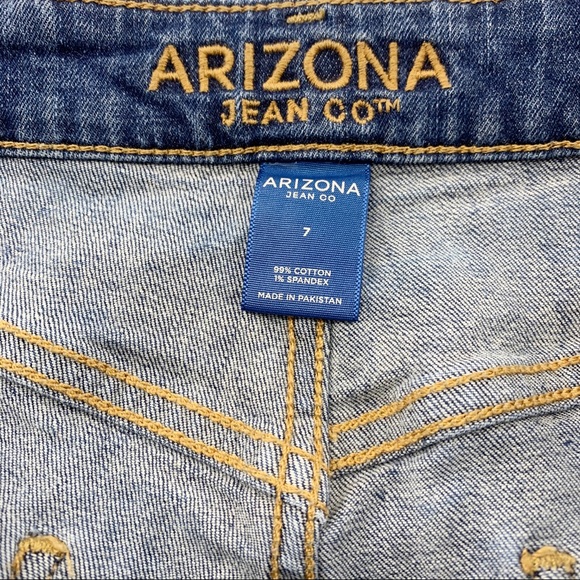 High Rise Zipper Sides Distressed Denim Stretch Blue Jean Shorts by Arizona - Picture 9 of 11